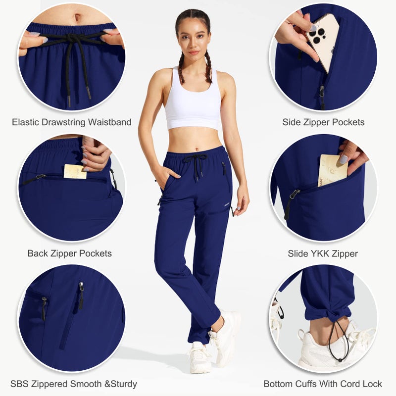 MOCOLY Women's Girls Hiking Cargo Pants Elastic Waist Quick Dry Lightweight Water Resistant Long Pants UPF SPF 50+ Navy XXL - Image 4